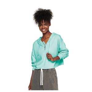 NWT SO Quarter-Zip Cutoff Fleece Hoodie Blue Juniors Size L